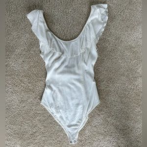 Free People Intimately white ruffle scoop back bodysuit